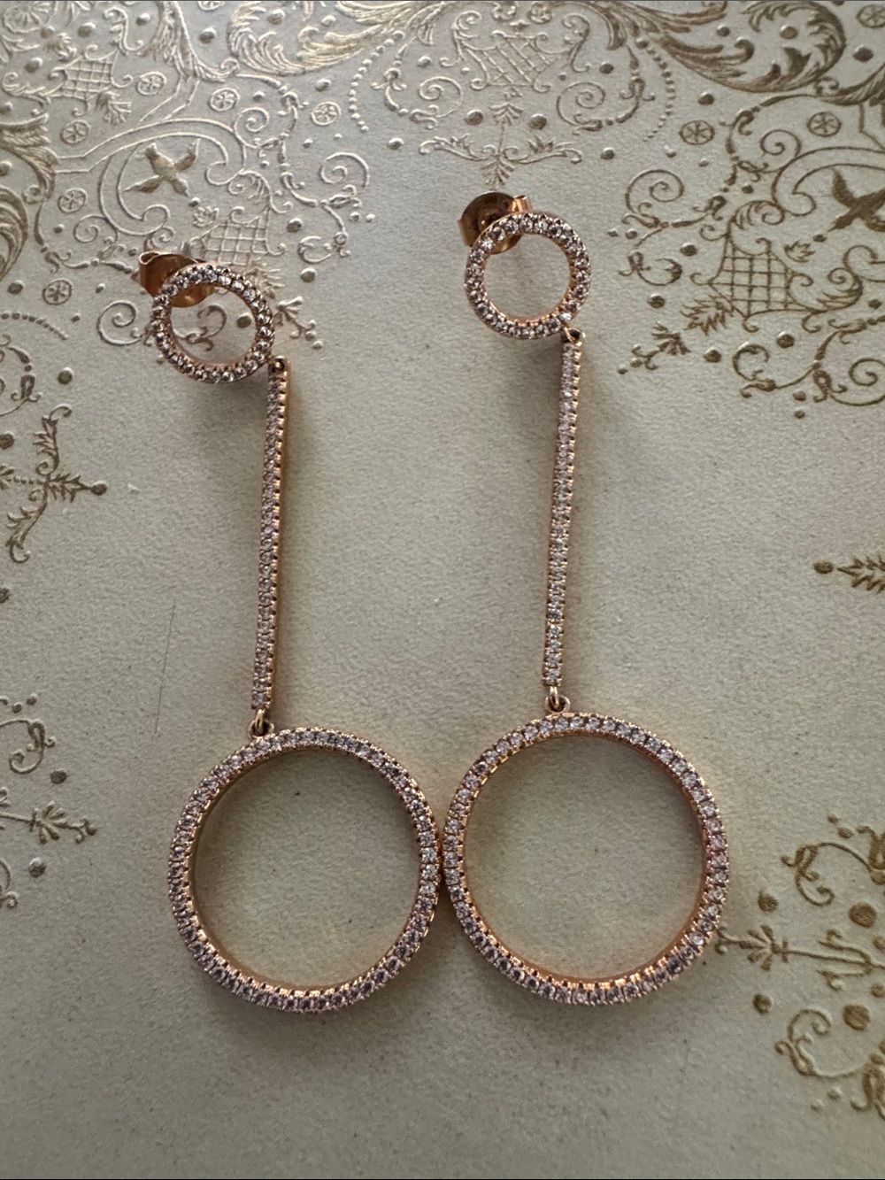 Rose Gold Circle Drop Earrings with Crystals - Women Jewelry